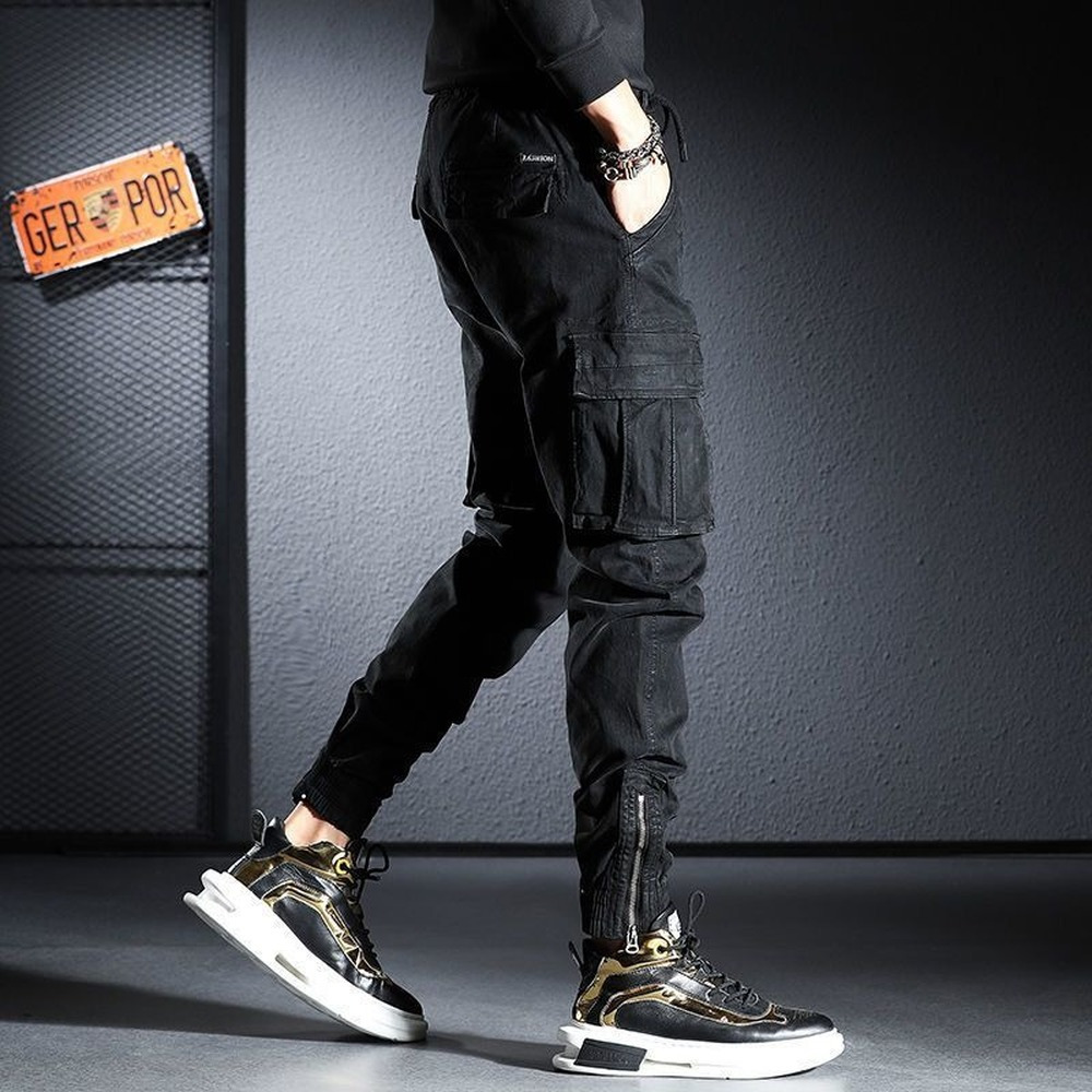 Men's Pants Cargo Pants Men Ankle Length Streetwear Casual Pants Men Military Style Slim Fit Pure Cotton Trouser Japan Style Black Pants Men 2305