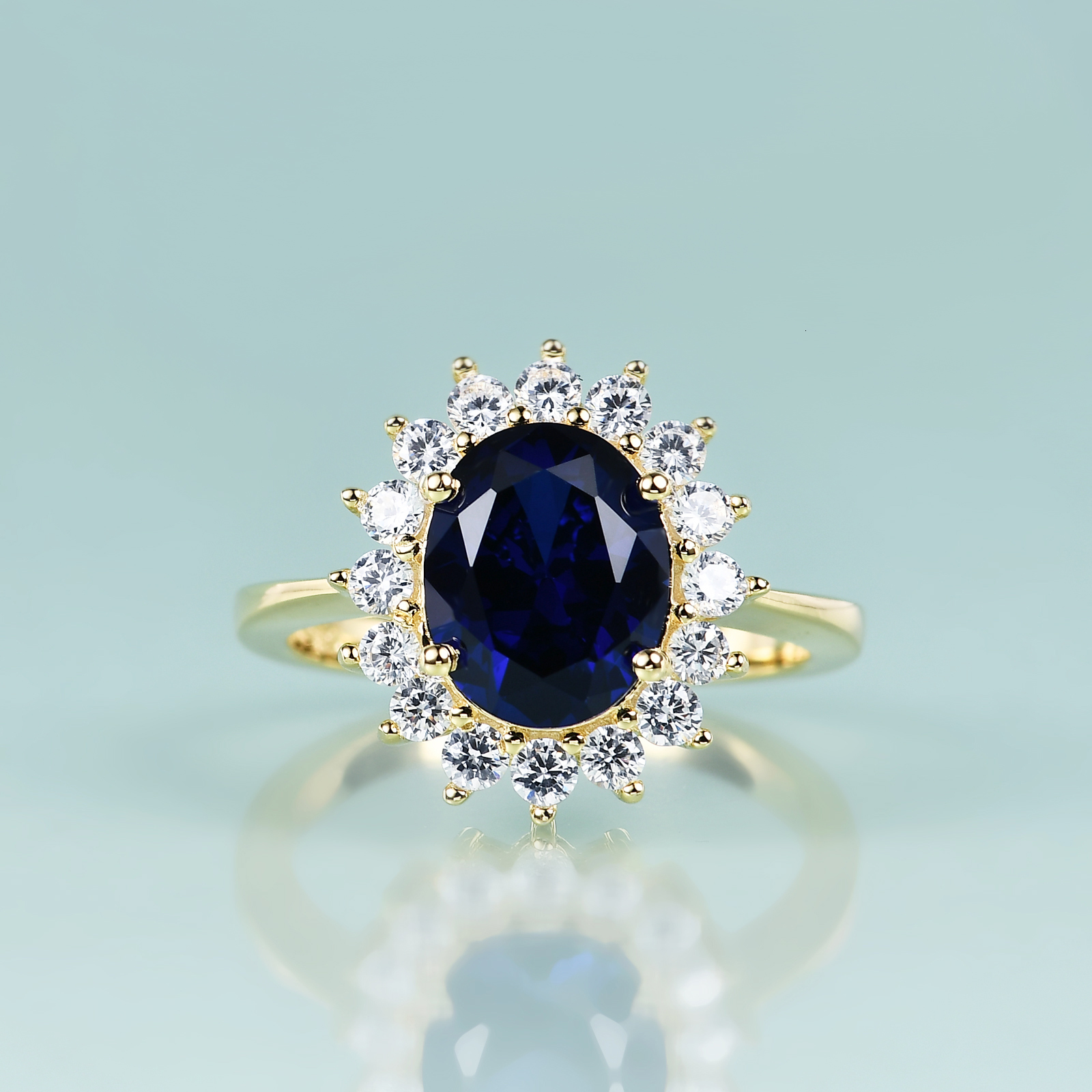 With Side Stones Gems Beauty Princess Diana Inspired Statement Engagement Ring 14K Gold Filled Sterling Silver Laboratory Blue Sapphire Birthstone Rin