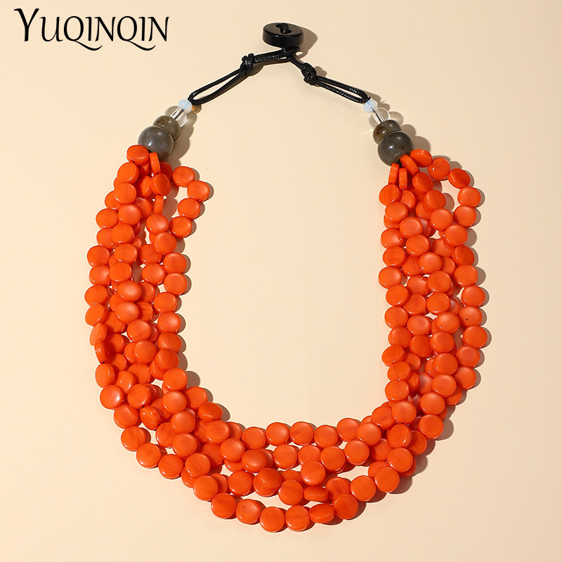 Pendant Necklaces Fashion Colorful Resin Beads Women's Short Necklace Summer Bohemian Laminated Large Pendant Necklace Retro Fashion Jewelry 2305