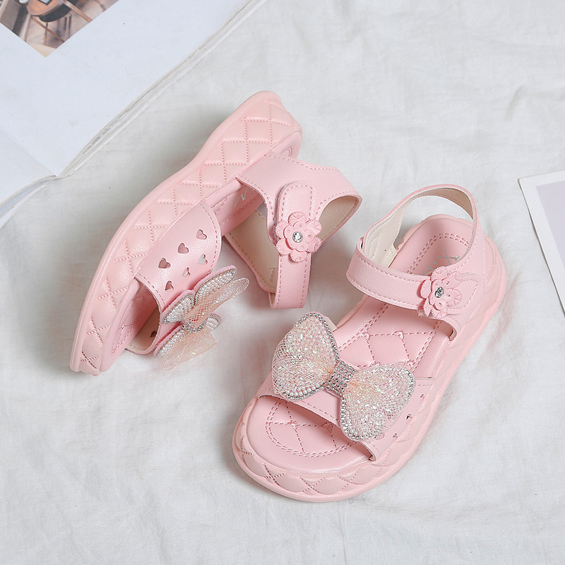 Sandals Kids Sandals For Girls Princess Summer Bowtie Platform Flats Children Baby Shoes Beige Pink Soft Footwear 230515