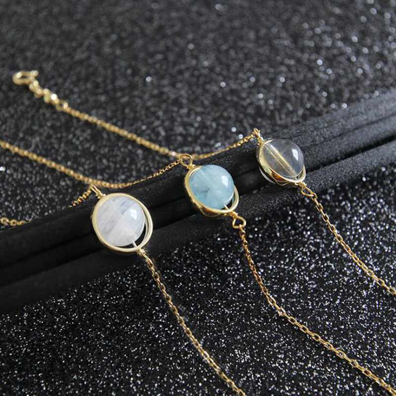 Chain Natural WhiteGrey Moonlight Stone Aquamarine Bracelet Gold Chain 925 Sterling Silver Bracelet Women's Jewelry YBR040 230512