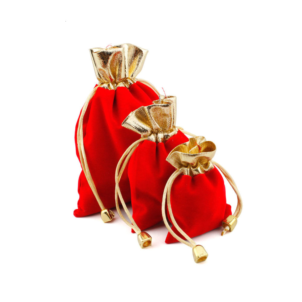 Jewelry Pouches Bags 7x9 10x12 12x16 50PcsLot Elegant Red Velvet Pouch Gift Drawstring Pocket Bag Wedding Candy Jewlery bag Can Customized 230512