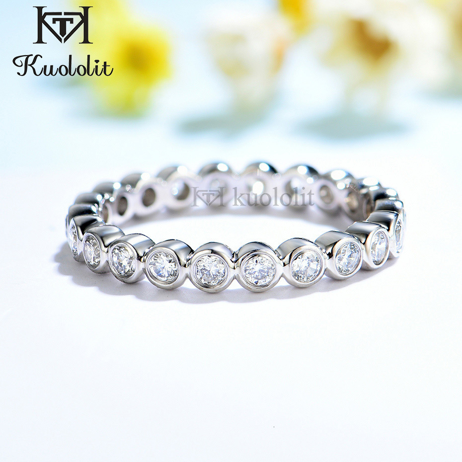 Solitaire Ring Kuololit 585 14K 10K White Gold Bubble Ring Women's Border Set Solitaire Ring Matching Complete Eternal Wedding Band 230512