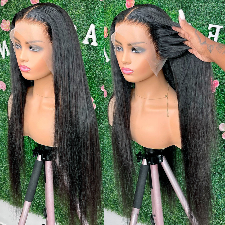 Brazilian 13X4 Full Lace Frontal Wig Human Hair Pre Plucked 36 Inch Black Color Straight Lace Front Wig For Women Hd Lace Synthetic Wig