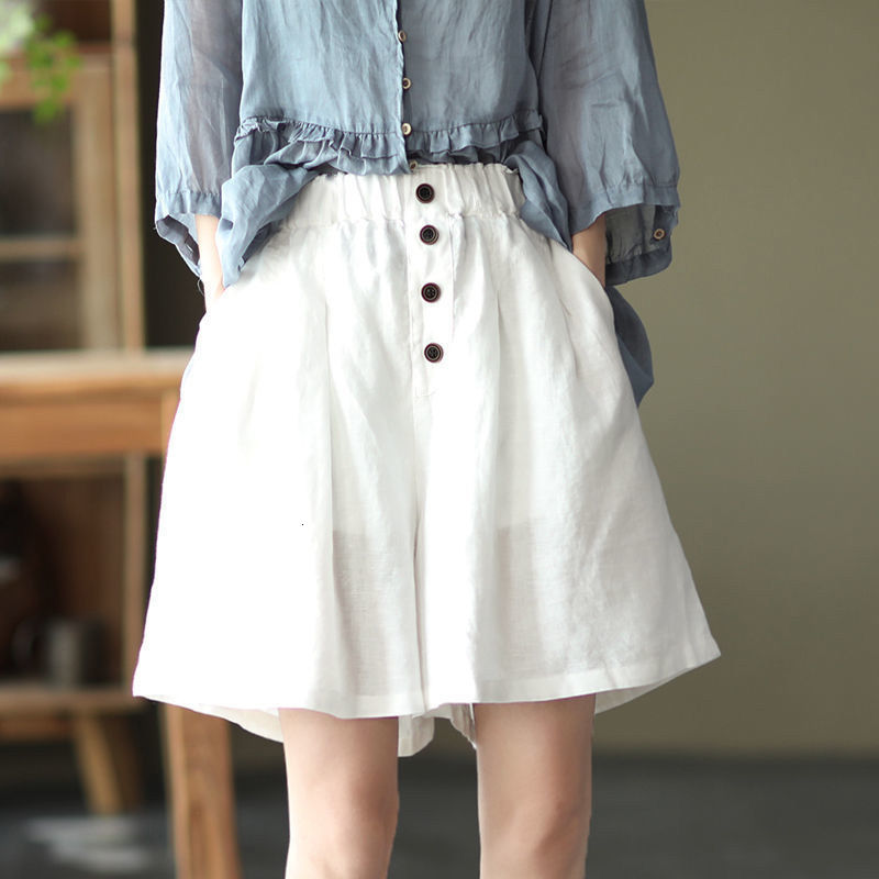 Women's Shorts Women's Loose Shorts Cotton High Waist Elastic Waist Casual Shorts Solid Fashion Women's Home Shorts Cotton and Linen Tr