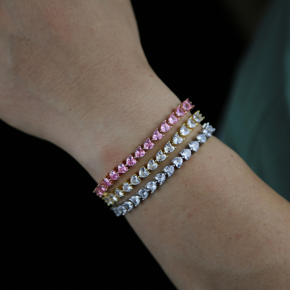 Chain Heart shaped Cubic Zirconia CZ Tennis Chain Bracelet for Men and Boys Ice Out Sparkling 5A CZ Hip Hop Jewelry 230512