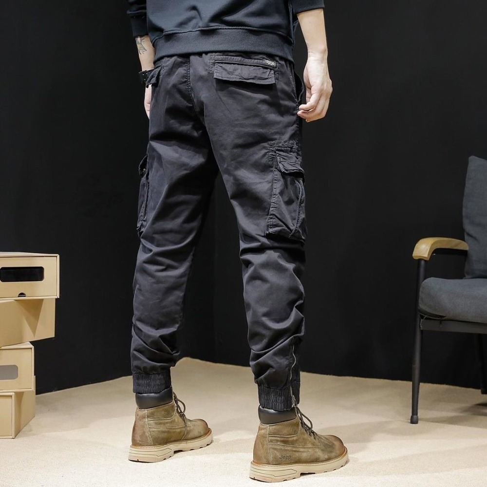 Men's Pants Cargo Pants Men Ankle Length Streetwear Casual Pants Men Military Style Slim Fit Pure Cotton Trouser Japan Style Black Pants Men 2305
