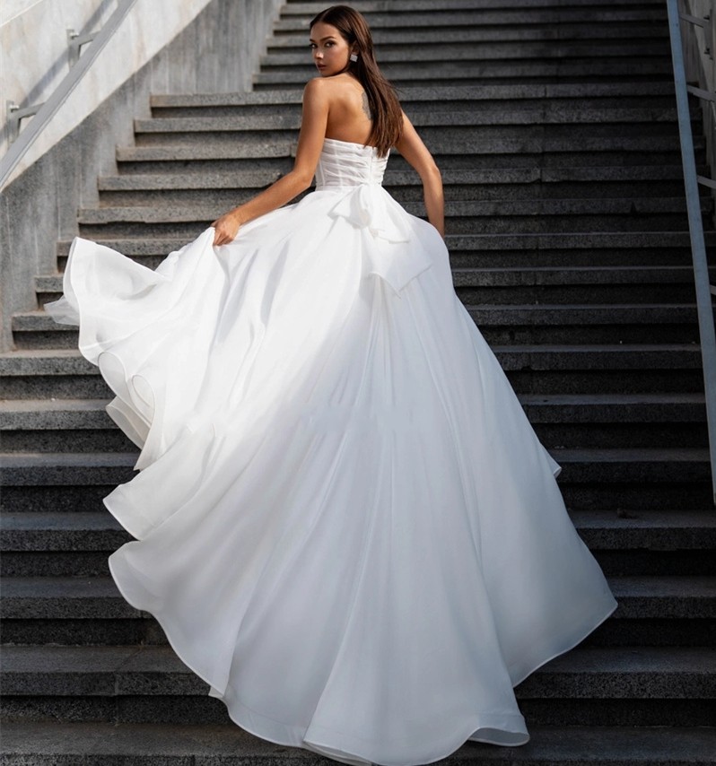 Mordern Organza Wedding Dress 2023 Sweetheart Pleats High Split Sweep Train A-Line Bridal Gown Vestidos De Novias Robe De Mariage