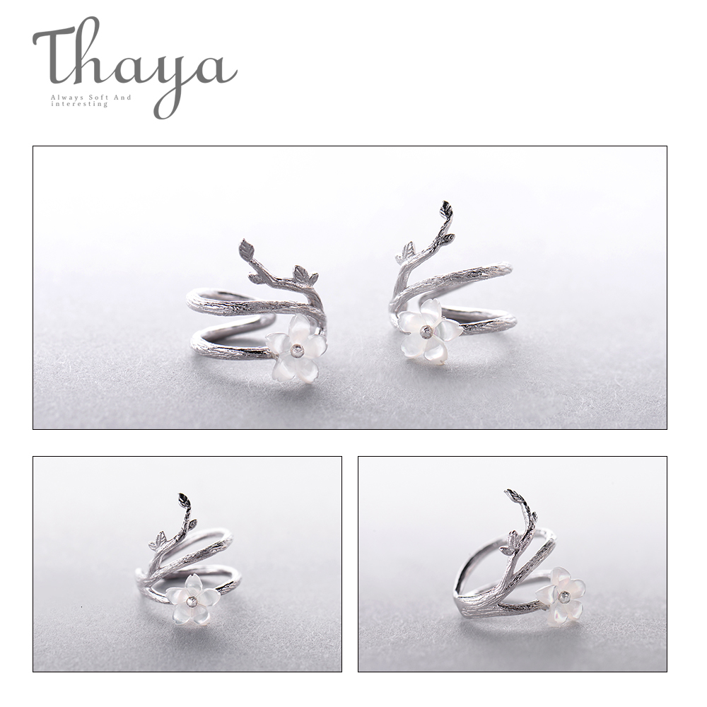 Ear Cuff Thaya White Cherry Blossom 925 Silver Clip Earrings Floral Cuff Earrings Non Perforated Suitable for Elegant and Exquisite Women 230512