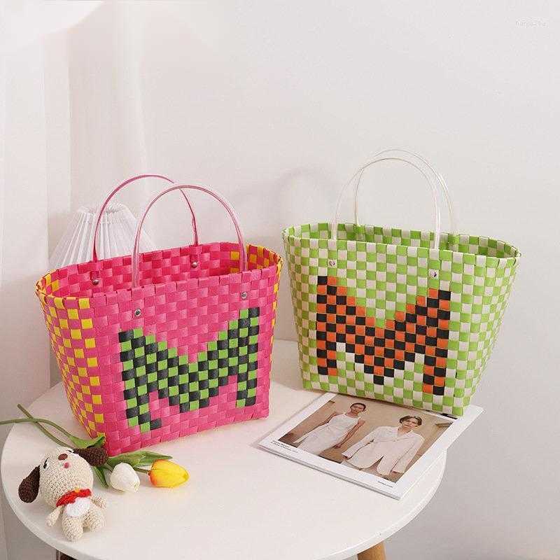 Evening Bags Color Woven Bag Niche Design Letter Hand-held Vegetable Basket Contrasting Hand-carrying Shopping Women's
