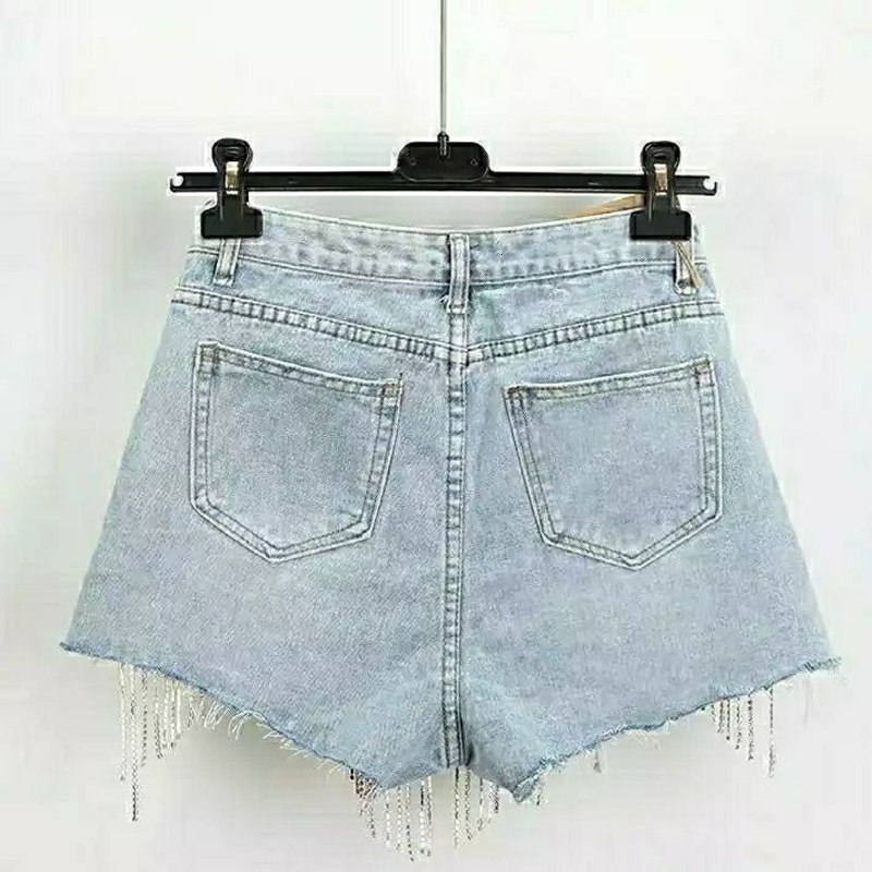 Women's Shorts Summer Ripped Jeans Short Femme High Waist Diamond Tassel Y2k Casual Bottoms For Ladies Denim Shorts Women Clothing Fashion 230515