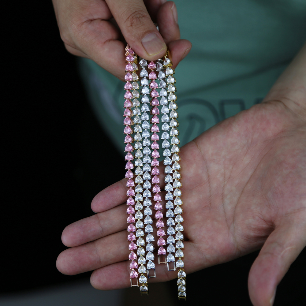 Chain Heart shaped Cubic Zirconia CZ Tennis Chain Bracelet for Men and Boys Ice Out Sparkling 5A CZ Hip Hop Jewelry 230512