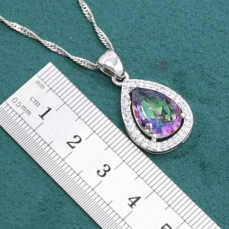 Wedding Jewelry Sets Water Drop Rainbow Topaz 925 Silver Wedding Jewelry set for Women Party Bracelet Earrings Necklace pendant Ring 230512