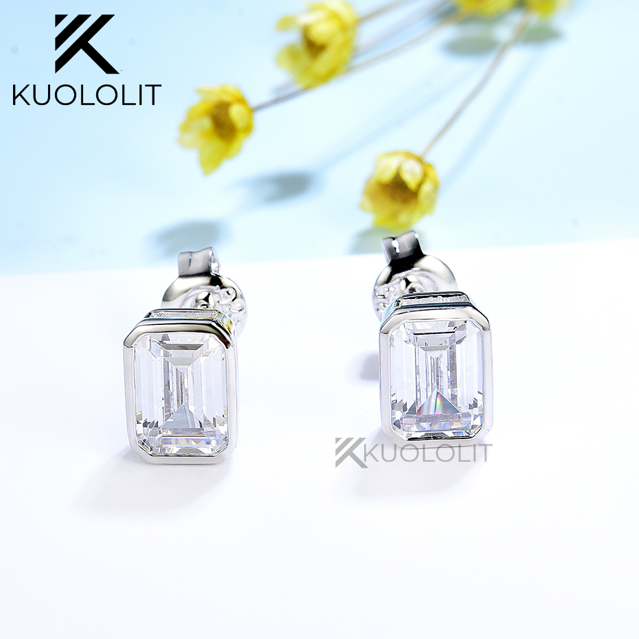 Ear Cuff Kuololit 2CTW Emerald Cut Earrings for Women Solid 18K 14K Gold DVVS1 Earrings for Engagement Party Christmas Gifts 230512