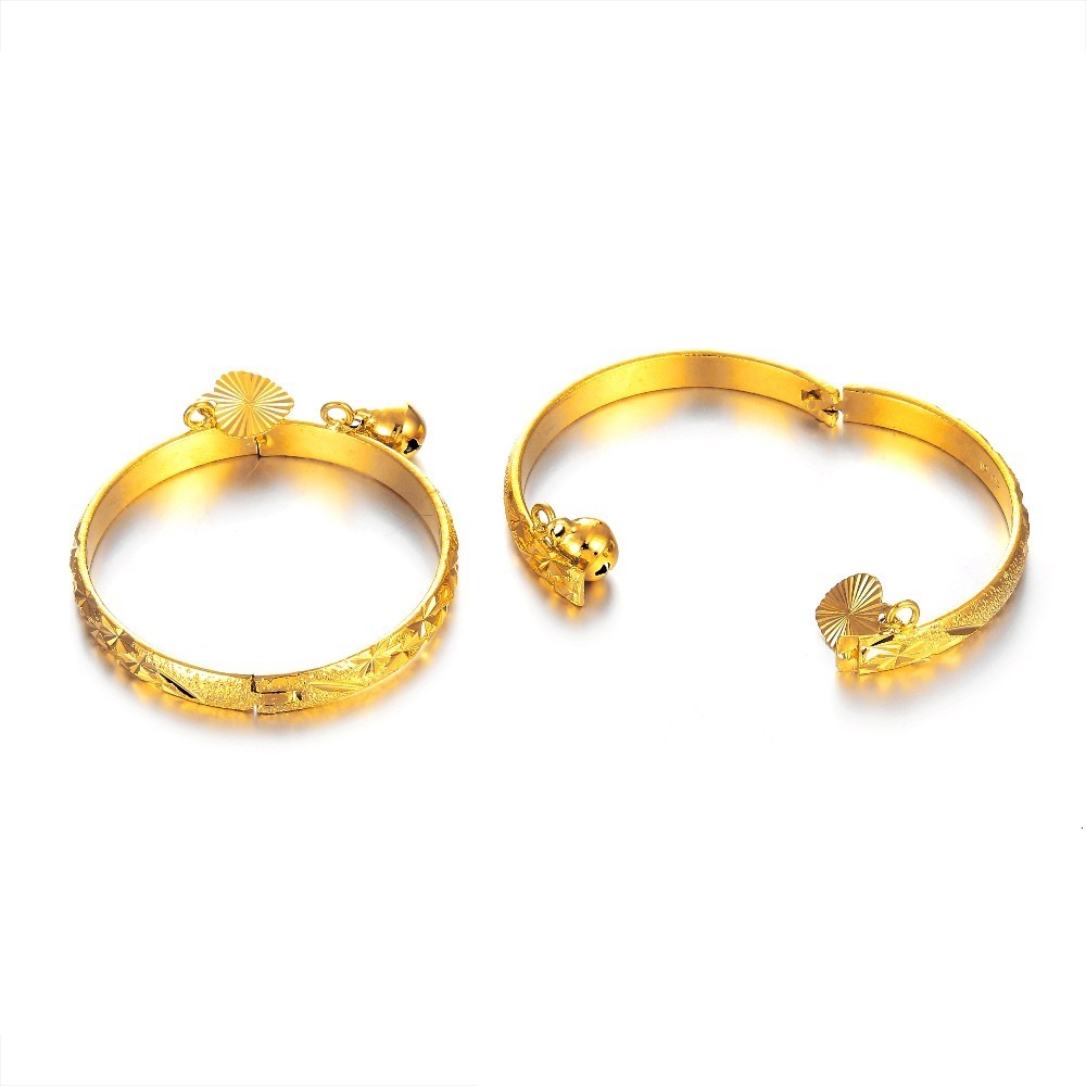 Bangle Ethlyn 2pcs/lot Gold Color Bangle for Girls/Baby/Kids Charm Gypsophila Bracelet Bells Heart Jewelry Child Christmas Gifts B132 230515