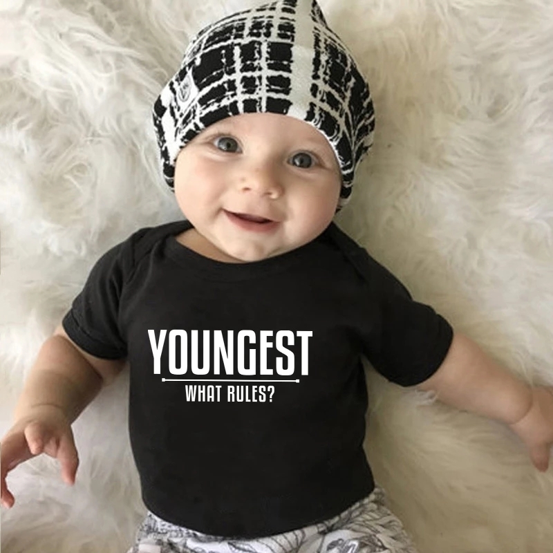 Family Matching Outfits Rules Shirts Dad Mom Oldest Middle Youngest Kids Tshirts Black Cotton Daddy Mommy and Me Baby Clothes 230512