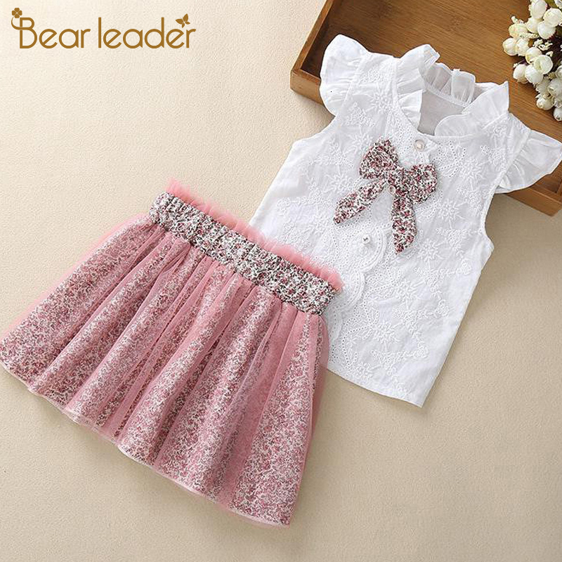 Clothing Sets Bear Leader Summer Casual Children Chiffon Flowers Blue Tshirt Pants Girls Kids Set for 37 Years 230512