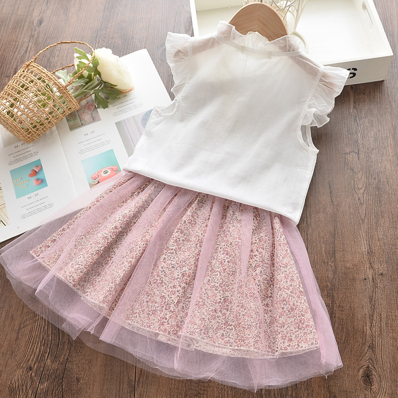 Clothing Sets Bear Leader Summer Casual Children Chiffon Flowers Blue Tshirt Pants Girls Kids Set for 37 Years 230512