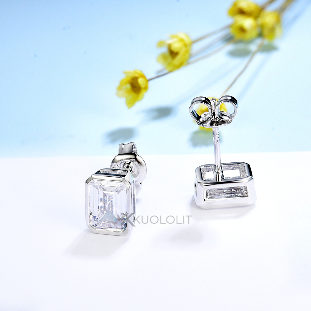 Ear Cuff Kuololit 2CTW Emerald Cut Earrings for Women Solid 18K 14K Gold DVVS1 Earrings for Engagement Party Christmas Gifts 230512