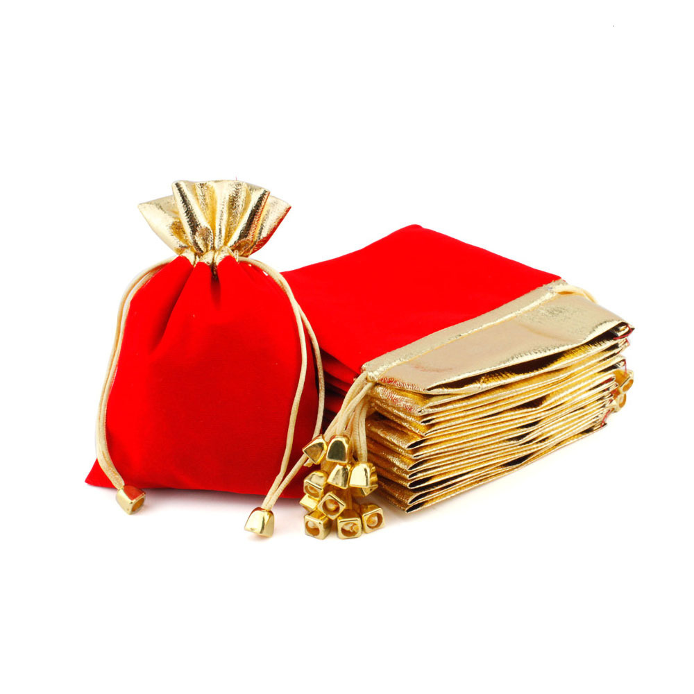 Jewelry Pouches Bags 7x9 10x12 12x16 50PcsLot Elegant Red Velvet Pouch Gift Drawstring Pocket Bag Wedding Candy Jewlery bag Can Customized 230512