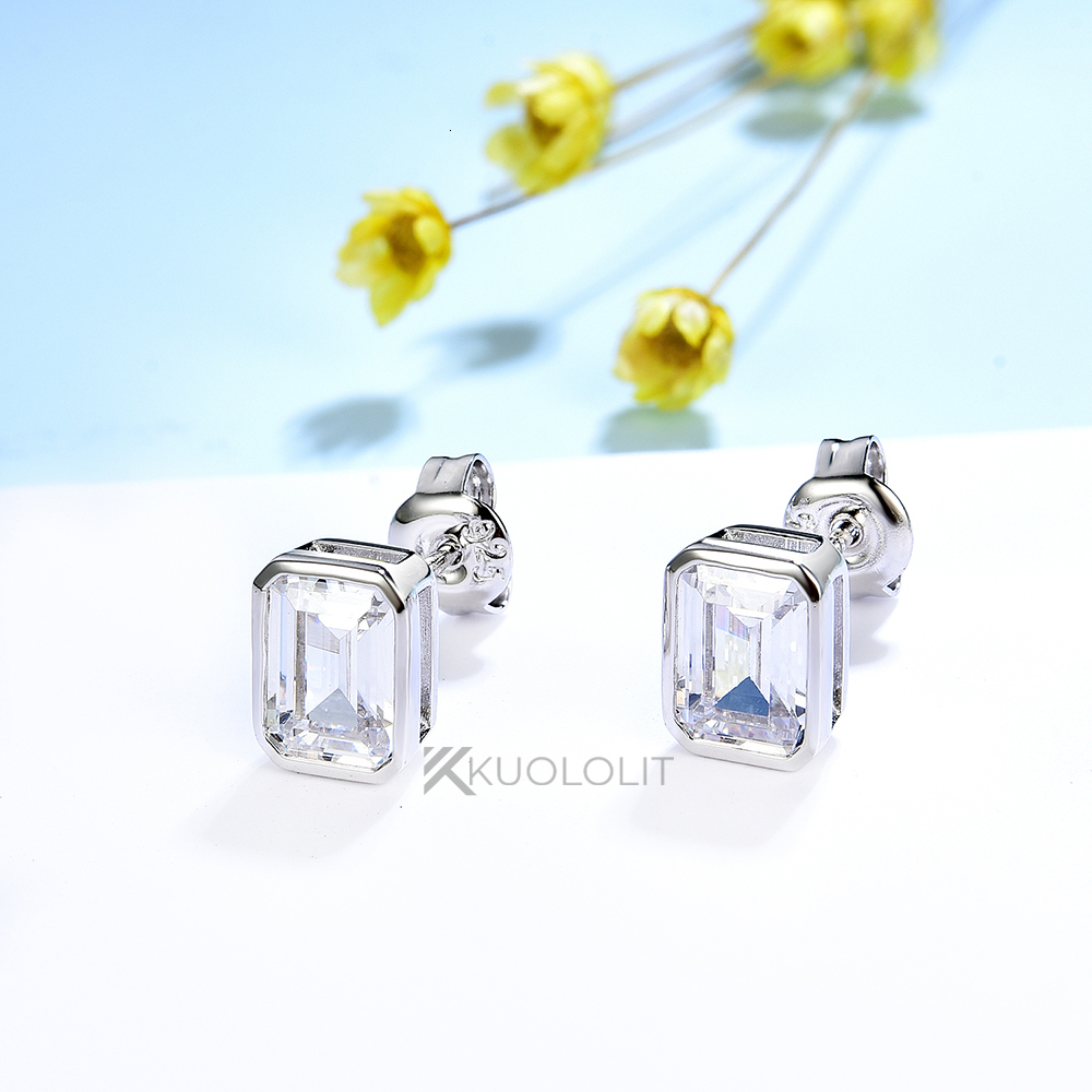 Ear Cuff Kuololit 2CTW Emerald Cut Earrings for Women Solid 18K 14K Gold DVVS1 Earrings for Engagement Party Christmas Gifts 230512