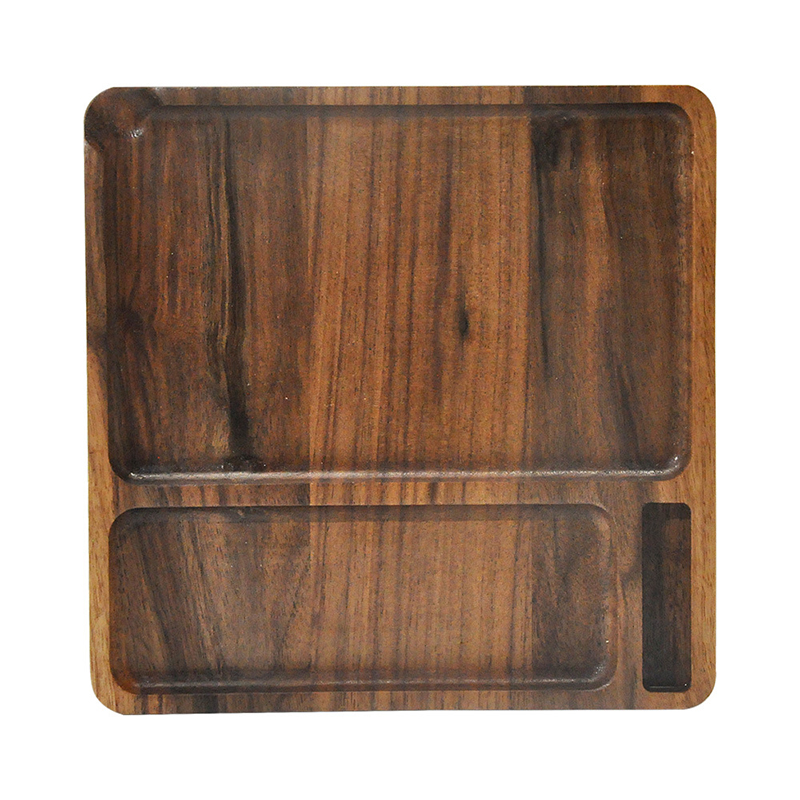 190MM Square Natural Wooden Rolling Tray Household Smoking Accessories With Groove Trays