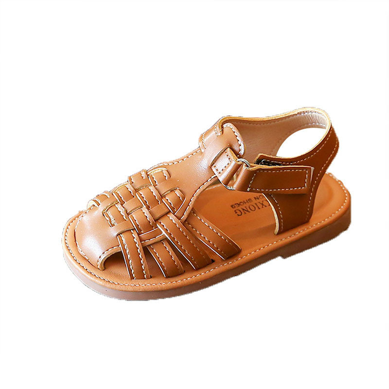 Sandals Vintange Weave Solid Girl's Sandals Closed Toe Sandals for Girl Kids Baby Flat Girls Sandals Summer Kids Shoes 230515