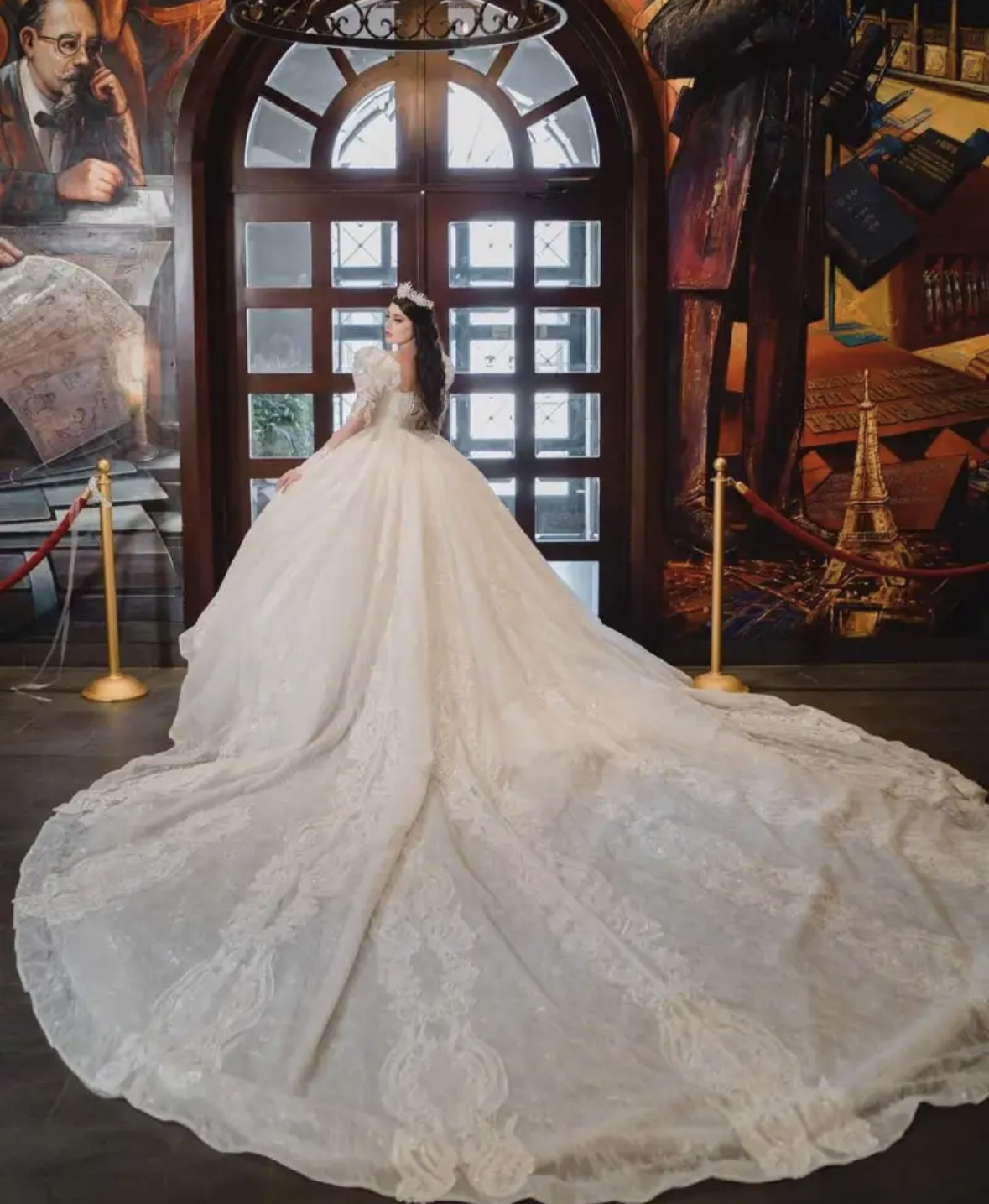 Cathedral Train Dubai Luxury Wedding Dresses With Puff Long Sleeves Lace Appliques Ball Gown Robe De Mariage Detachable Overskirt Princess Bridal Dres