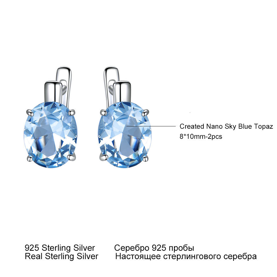 Ear Cuff UMCHO Blue Topaz Clip Style Women's Earrings Solid 925 Sterling Silver Jewelry Oval Gem Korean Earrings 230512