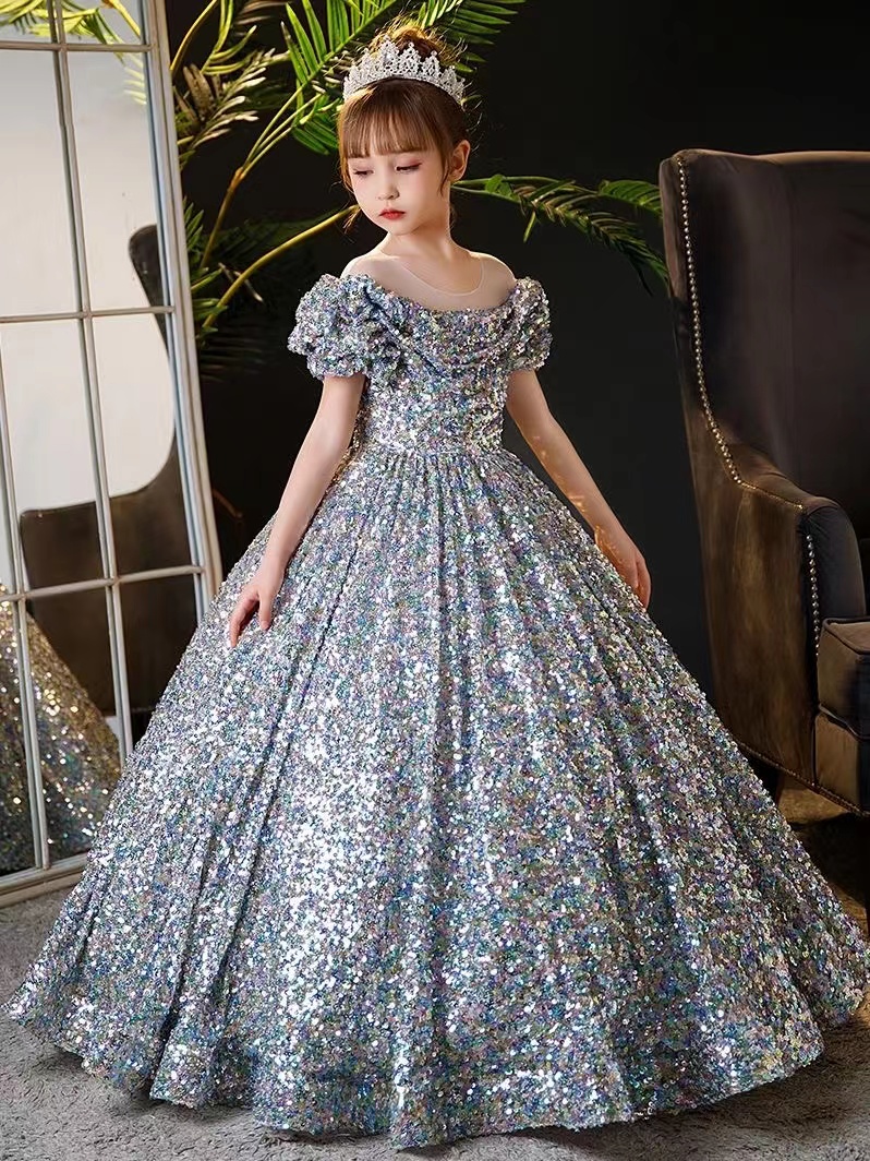 2023 Pretty sequined Flower Girls Dress princess Long ball gown 3D Floral Apliques Girls Pageant Dresses Lovely rainbow Hand Made Flowers Birthday gow