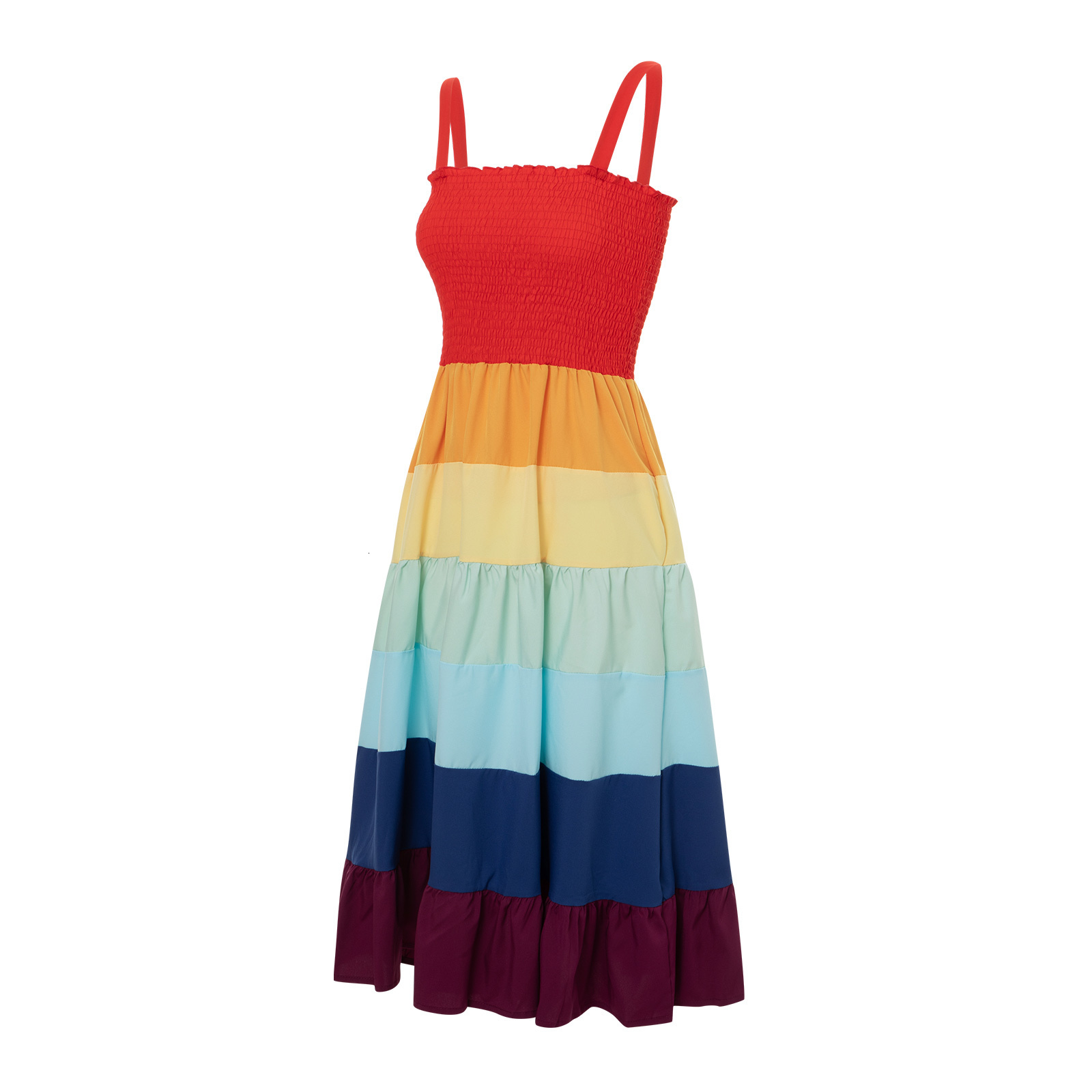 Family Matching Outfits Mother and Daughter Dress Rainbow Stripe Sleeveless Aline Casual Mommy Me Summer Clothes 230512