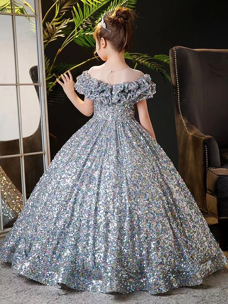 2023 Pretty sequined Flower Girls Dress princess Long ball gown 3D Floral Apliques Girls Pageant Dresses Lovely rainbow Hand Made Flowers Birthday gow