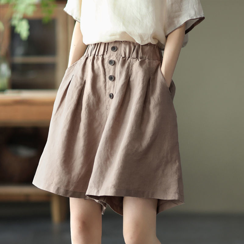 Women's Shorts Women's Loose Shorts Cotton High Waist Elastic Waist Casual Shorts Solid Fashion Women's Home Shorts Cotton and Linen Tr
