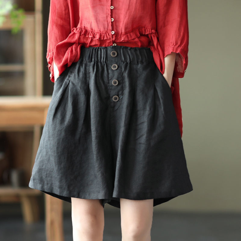 Women's Shorts Women's Loose Shorts Cotton High Waist Elastic Waist Casual Shorts Solid Fashion Women's Home Shorts Cotton and Linen Tr