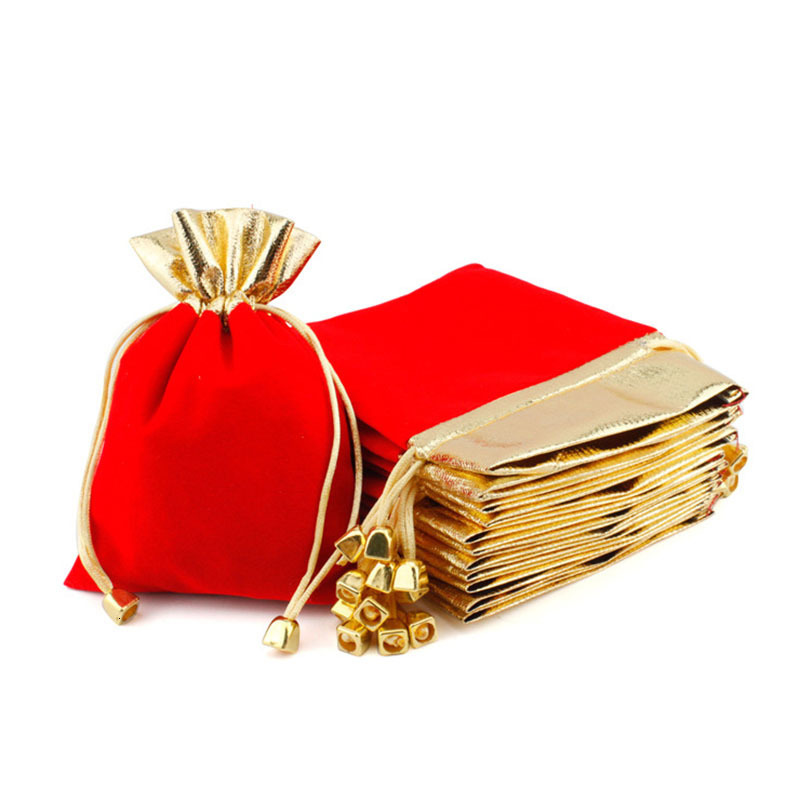 Jewelry Pouches Bags 50Pcslot Velvet Bag Flannel Jewelry Sachet Gold Plated Packaging Bag Drawstring Gift Bag 3 Specifications 230512