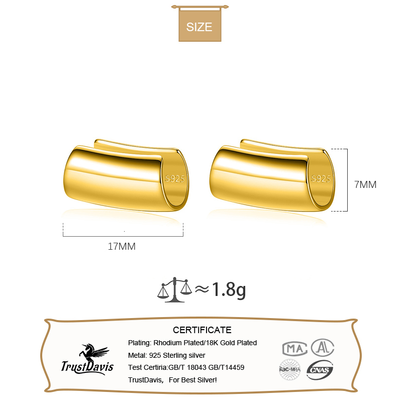 Ear Cuff TrustDavis Real 925 sterling silver smooth surface earrings with cuffs clipped onto the suitable for women's wedding parties Fine S925 j