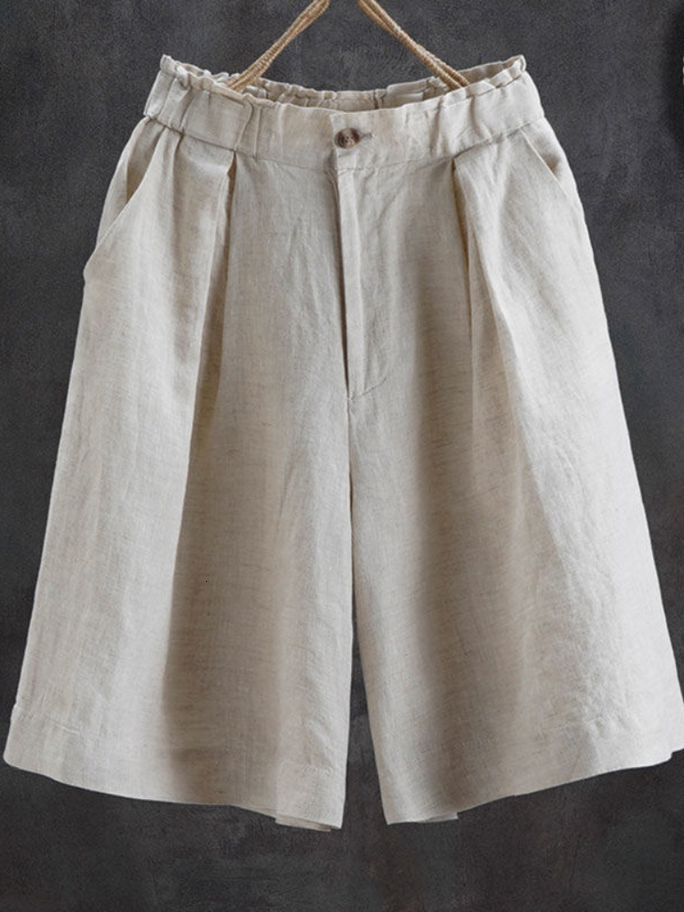 Women's Shorts Women's Summer Shorts Cotton Casual Solid High Waist Shorts Elastic Waist Button Cozy Loose Linen Fashion Shorts 230515