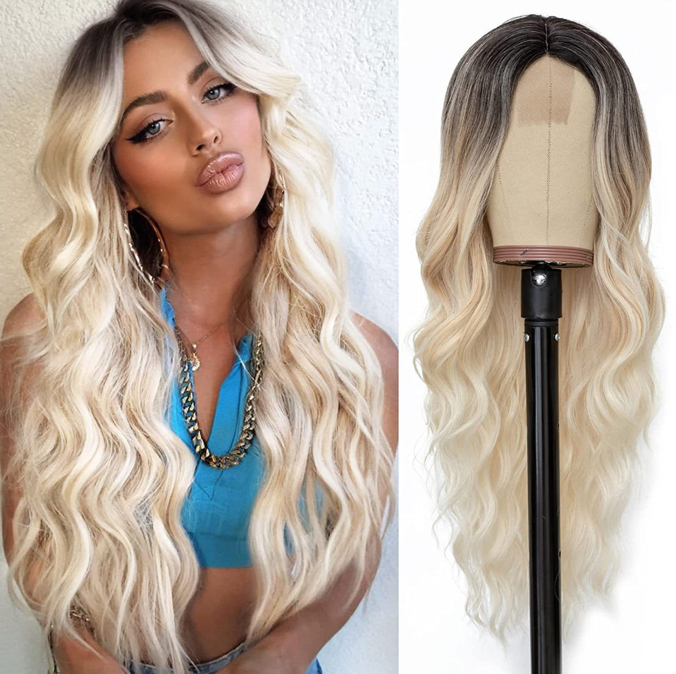 The latest 28inch lace wig Ombre Blonde with large waves and long curly hair headgear Lace wigs There are many styles to choose from and support custo