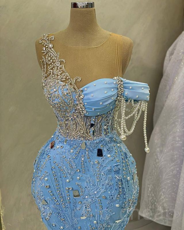 2023 May Aso Ebi Beaded Crystals Prom Dress Sequined Lace Mermaid Evening Formal Party Second Reception Birthday Engagement Gowns Dress Robe De Soiree