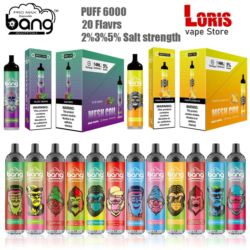 Bang king 6000 Puffs E Cigarette Rechargeable Disposable Vape Mesh Coil 2% 5% 1100mAh Battery Pre-filled 14ml Pods Cartridges Electronic Cigarettes Pen Device Vapes
Bang king 6000 Puffs E Cigarette Rechargeable Disposable Vape Mesh Coil 2% 5% 1100mAh Battery Pre-filled 14ml Pods Cartridges Electronic Cigarettes Pen Device Vapes