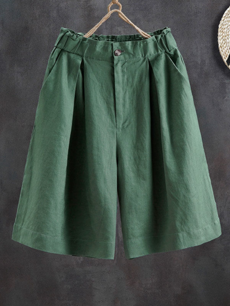 Women's Shorts Women's Summer Shorts Cotton Casual Solid High Waist Shorts Elastic Waist Button Cozy Loose Linen Fashion Shorts 230515