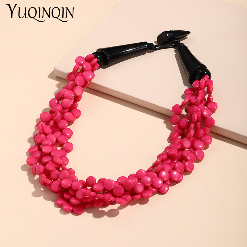 Pendant Necklaces Fashion Colorful Resin Beads Women's Short Necklace Summer Bohemian Laminated Large Pendant Necklace Retro Fashion Jewelry 2305