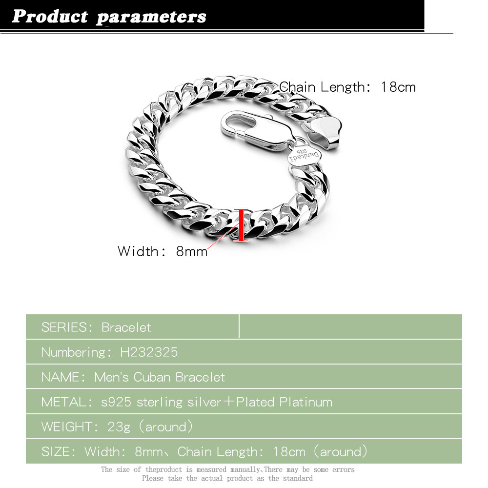 Bangle Fashion Men's Punk Jewelry 100% 925 Sterling Silver Bracelet Men's Thick Cuban Chain 810 MM 79 inch Bracelet 230512