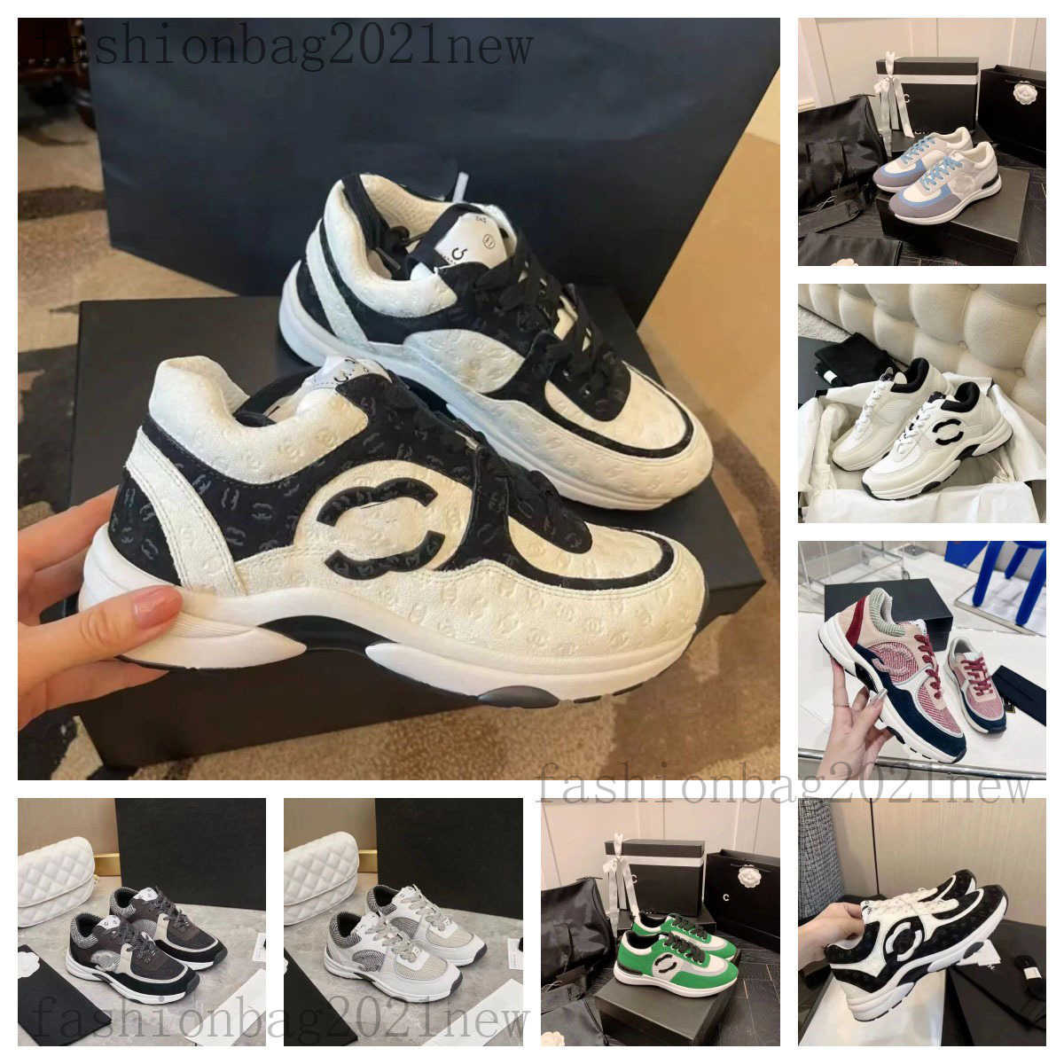 Designer fashion Luxury channel Sneaker Black and White Panda Shoes Casual muffin thick soled Low Platform Shoes Mens and Womans Outdoor Gym Running Baskeball Shoe