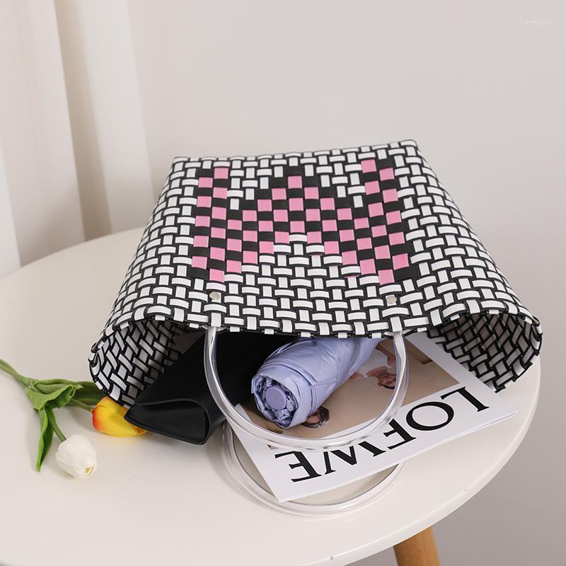 Evening Bags Color Woven Bag Niche Design Letter Hand-held Vegetable Basket Contrasting Hand-carrying Shopping Women's