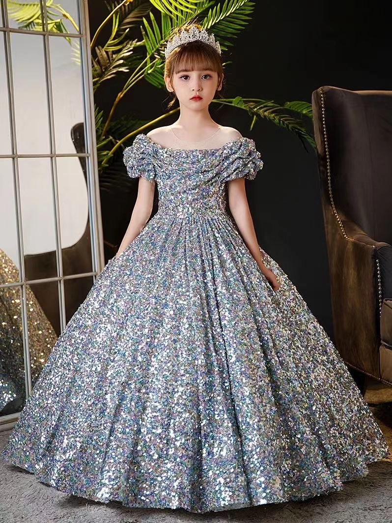 2023 Pretty sequined Flower Girls Dress princess Long ball gown 3D Floral Apliques Girls Pageant Dresses Lovely rainbow Hand Made Flowers Birthday gow
