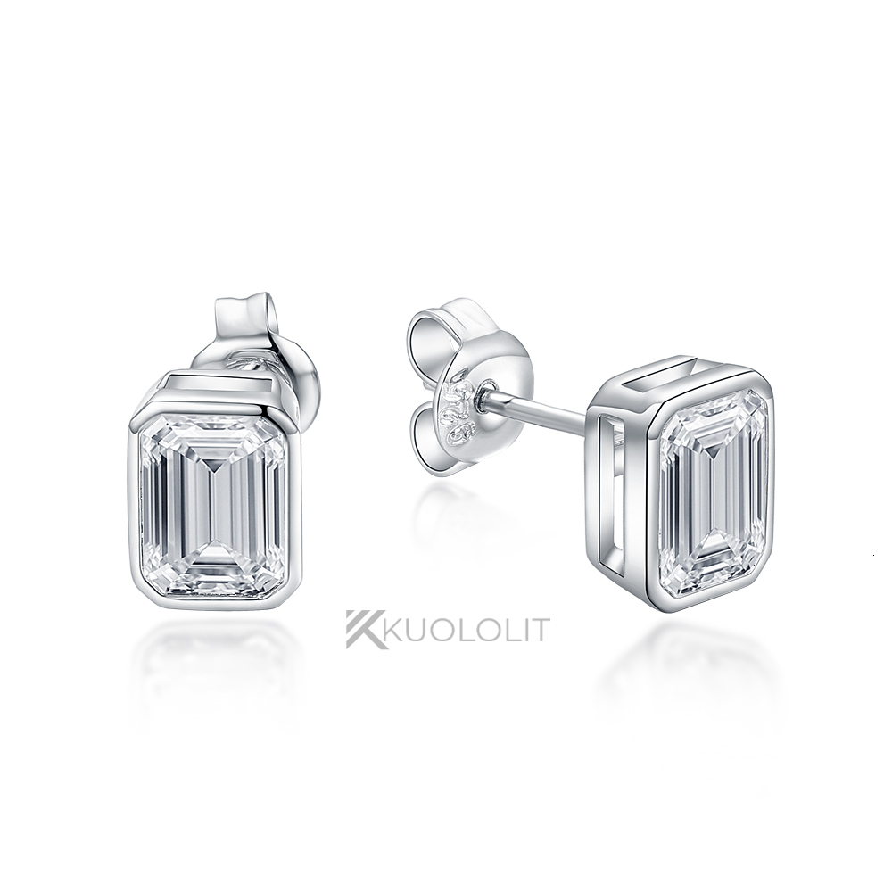 Ear Cuff Kuololit 2CTW Emerald Cut Earrings for Women Solid 18K 14K Gold DVVS1 Earrings for Engagement Party Christmas Gifts 230512