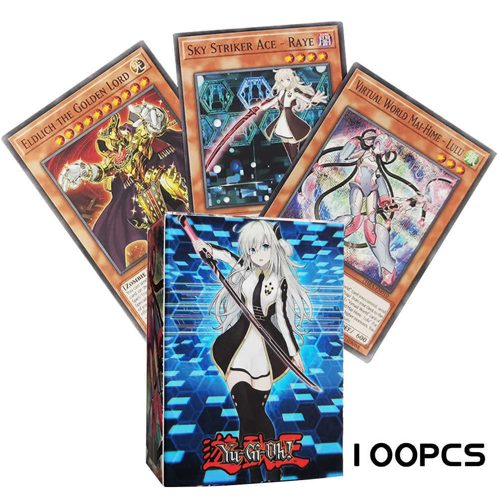 Card Games 100PCS Yu Gi Oh Japanese Anime 100 Different English Card Wing Dragon Giant Soldier Sky Dragon Flash Card Kids Toy Gift