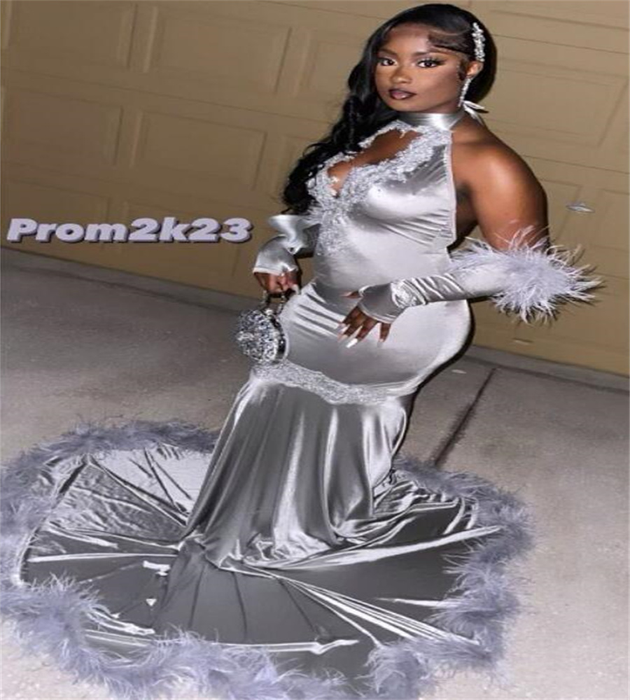 New In Silver Mermaid Evening Dress 2023 Elegant Trumpet Aso Ebi Prom Dresses For Black Girls Vintage Lace Birthday Formal Dress Vestidos De Noche rob