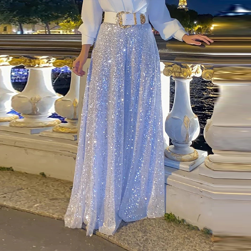 Women's Two Piece Pants Elegant Sequin Wide Leg Pants Office Lady Spring Commute Suits Sexy Party V-Neck Blouse TopTrousers Women Outfits Two Pie